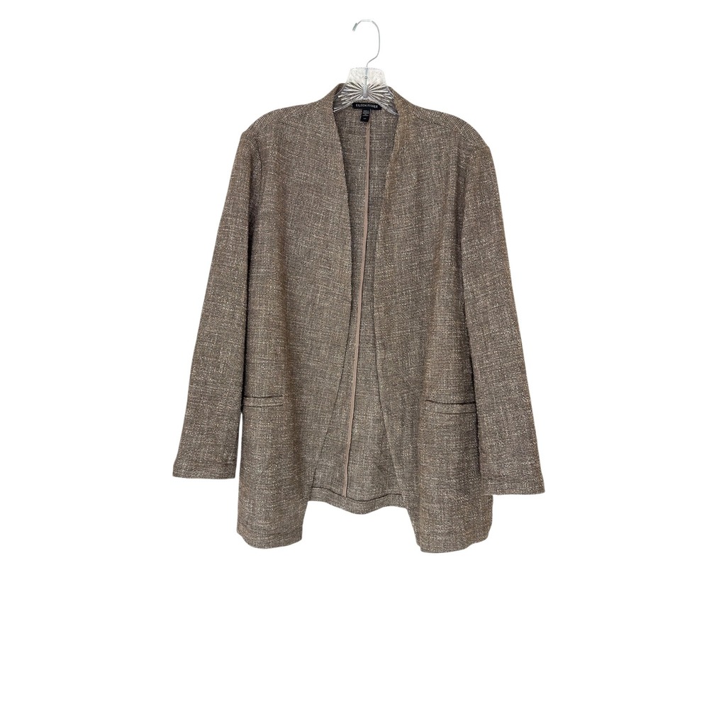 Eileen Fisher Blazer Jacket Brown Gremlin Mature Open Front Work Office Small